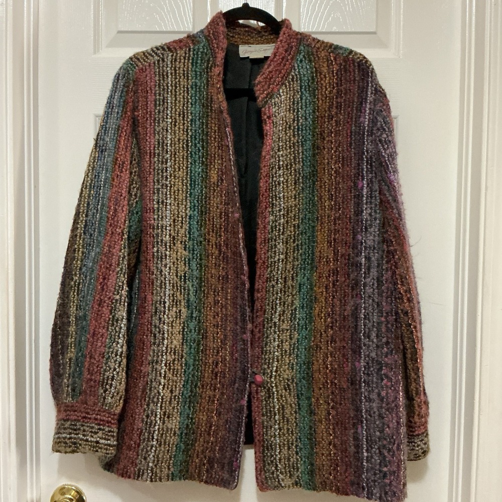 Giorgio Scapati VTG Women's Jacket‎ Mohair Lambs Wool Jewel Tones Striped 80s XL